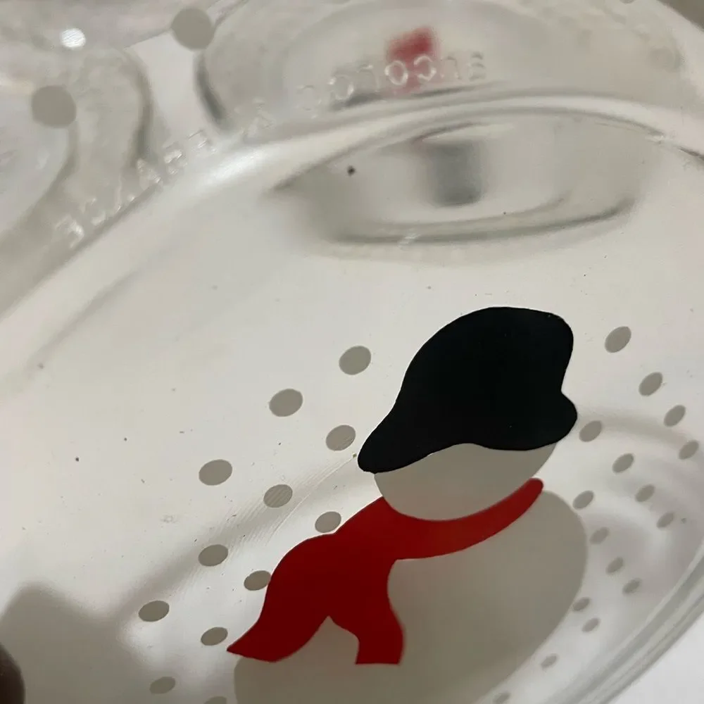 Set of 6 VGC ARCOROC made in France Glass Snowman Salad Dessert Plate 8” G19